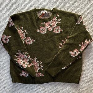 Knox Rose Olive and Pink Floral Sweater